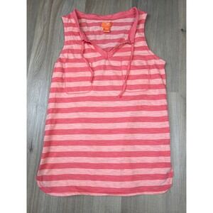 Joe Fresh Women Coral Striped Sleeveless V-Neck Tie‎ Top with Pockets XS